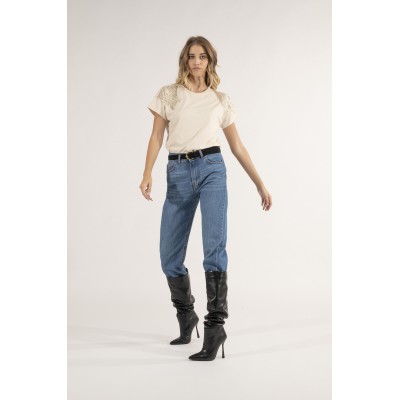 T-SHIRT FRANGE PERLINE SPALLE