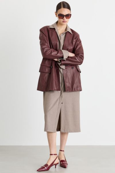 Straight-Cut Foulé Dress - Beige