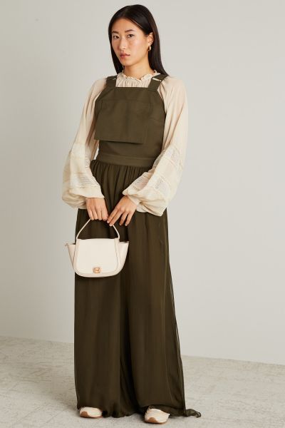 Cotton gabardine and silk chiffon jumpsuit - Militar Green