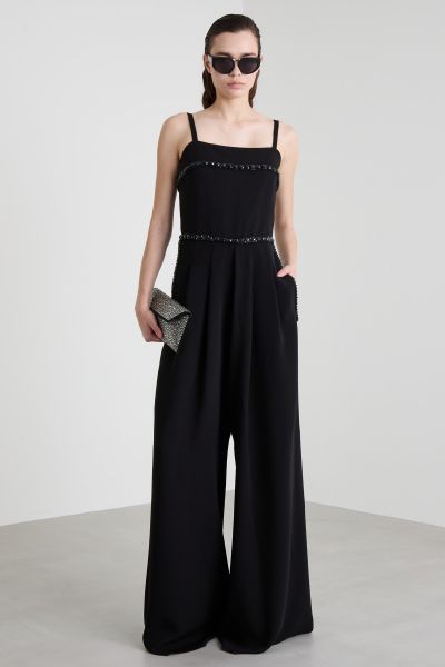 Jumpsuit with embroidered stones - Black