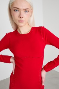 Ажурное трикотажное миди-платье - красный