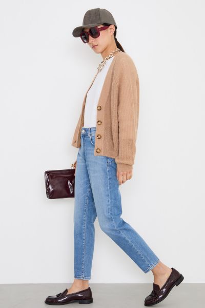 Alpaca ribbed cardigan - Camel
