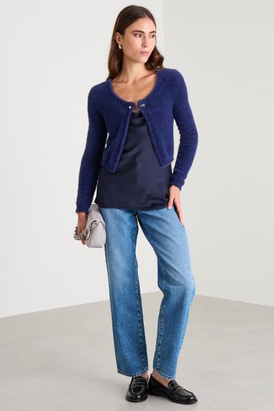 Bejewelled-brooch cardigan - Blue
