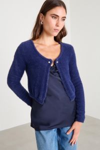 Bejewelled-brooch cardigan - Blue