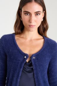 Bejewelled-brooch cardigan - Blue