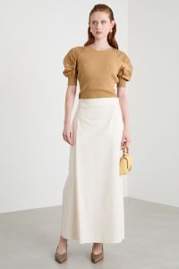 Balloon-sleeve knit top - Camel Balloon-sleeve knit top - Camel