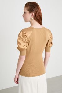 Balloon-sleeve knit top - Camel Balloon-sleeve knit top - Camel