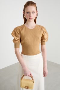Balloon-sleeve knit top - Camel Balloon-sleeve knit top - Camel