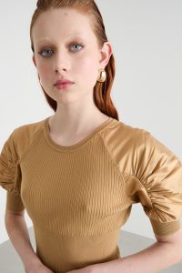 Balloon-sleeve knit top - Camel Balloon-sleeve knit top - Camel