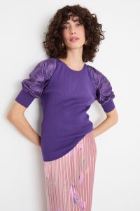 Balloon-sleeve knit top - Purple Balloon-sleeve knit top - Purple