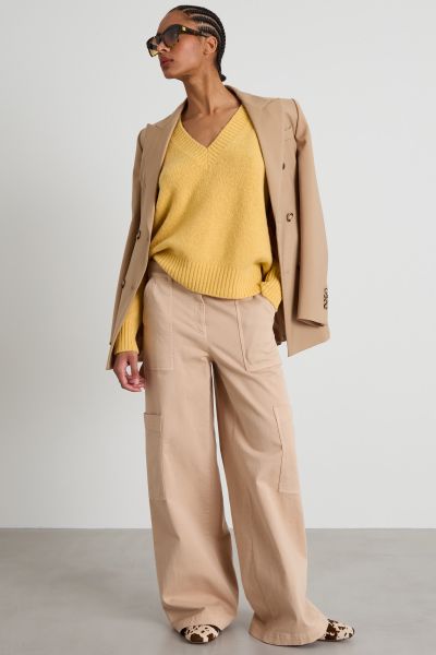 Alpaca and cotton V-neck sweater - Yellow