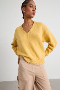 Alpaca and cotton V-neck sweater - Yellow Alpaca and cotton V-neck sweater - Yellow