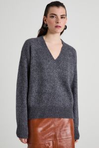 Alpaca and cotton V-neck sweater - Dark Grey Alpaca and cotton V-neck sweater - Dark Grey