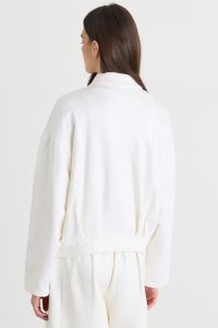 Cropped Sweatshirt with Zipped Pockets - White Cropped Sweatshirt with Zipped Pockets - White