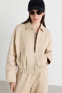 Cropped Sweatshirt with Zipped Pockets - Beige Cropped Sweatshirt with Zipped Pockets - Beige