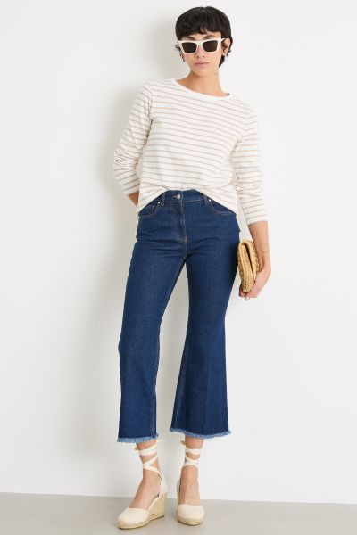 Boat neck T-shirt - Beige White