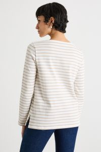 Boat neck T-shirt - Beige White