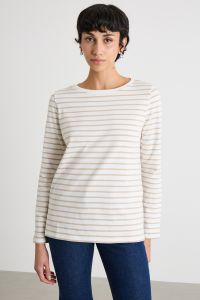 Boat neck T-shirt - Beige White
