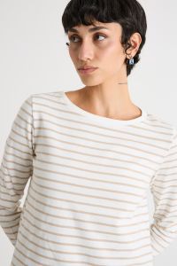 Boat neck T-shirt - Beige White