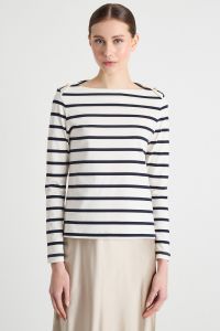 Boat-neck T-shirt - Blue White Boat-neck T-shirt - Blue White