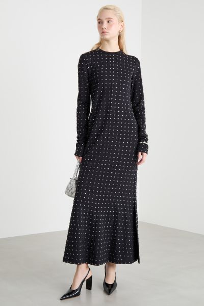 Rhinestone jersey dress - Black