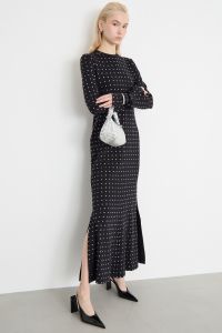 Rhinestone jersey dress - Black
