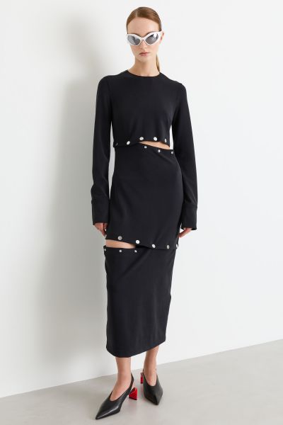 Adjustable dress in compact jersey - Black