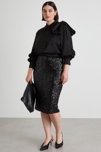 Атласная блуза с поясом - чёрный Атласная блуза с поясом - чёрный