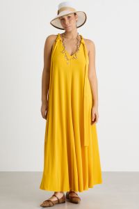 A-line jersey dress with twisted straps - Yellow A-line jersey dress with twisted straps - Yellow