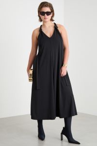 A-line jersey dress with twisted straps - Black
