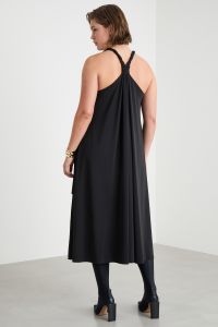 A-line jersey dress with twisted straps - Black