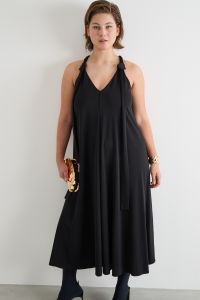 A-line jersey dress with twisted straps - Black