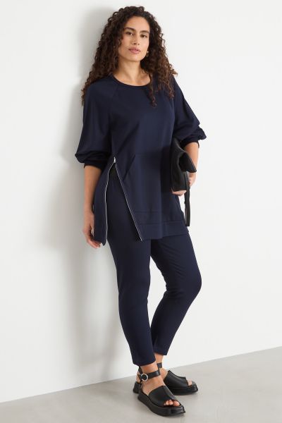 Diagonal-zip jersey sweatshirt - Blue