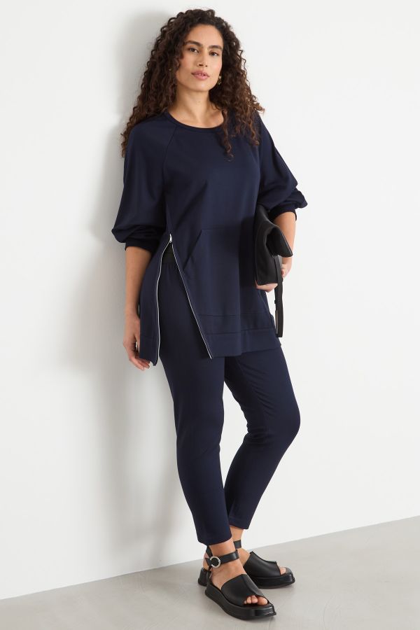 Diagonal-zip jersey sweatshirt - Blue