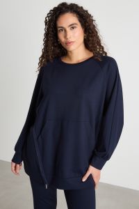 Diagonal-zip jersey sweatshirt - Blue