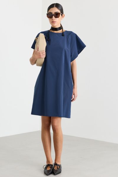 A-line taffeta dress with wide sleeves - Blue