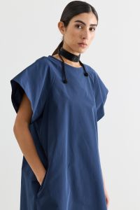 A-line taffeta dress with wide sleeves - Blue A-line taffeta dress with wide sleeves - Blue