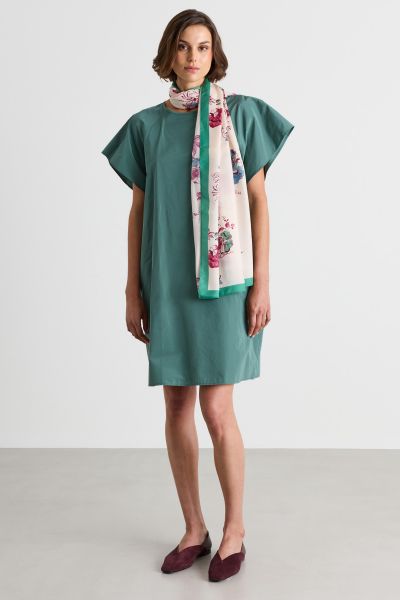 A-line taffeta dress with wide sleeves - Green