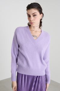 Alpaca and cotton V-neck sweater - Lilac Alpaca and cotton V-neck sweater - Lilac