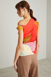 Asymmetrical technical-jersey top - Red Beige