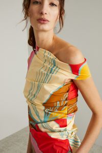 Asymmetrical technical-jersey top - Red Beige