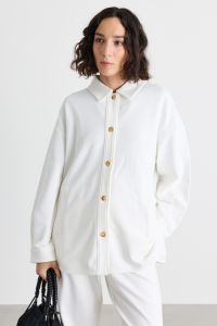 Button-front oversized sweatshirt - White Button-front oversized sweatshirt - White