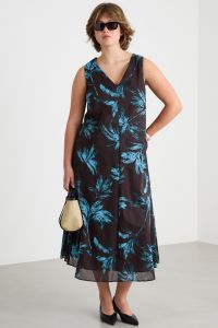 A-line voile dress - Brown Light Blue