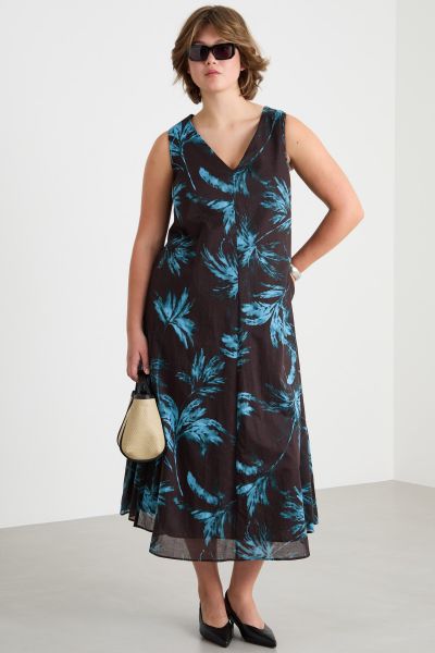 A-line voile dress - Brown Light Blue