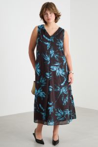 A-line voile dress - Brown Light Blue