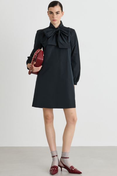 A-line dress with scarf collar - Black