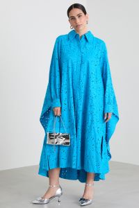Broderie anglaise poplin dress - Turquoise