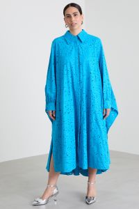 Broderie anglaise poplin dress - Turquoise
