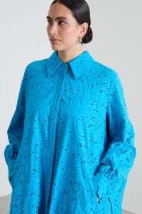 Broderie anglaise poplin dress - Turquoise