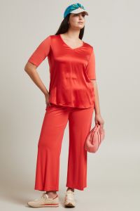 Bi-material T-shirt - Coral